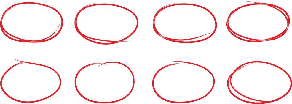 Hand drawn red circle icon. Highlight hand written red circle. Marking highlight circle elements. vector