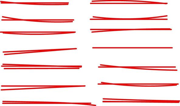 resaltador marcador línea. rojo mano dibujado subrayar. destacado debajo línea mano dibujo garabatear Arte. rojo carrera realce elementos. decoración debajo línea vector