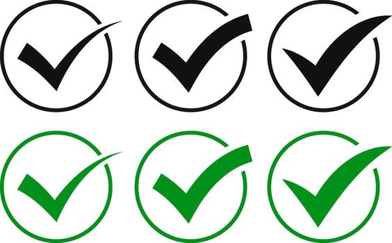 check mark icon set. Yes, Approve symbols. Green Tick Sign vector