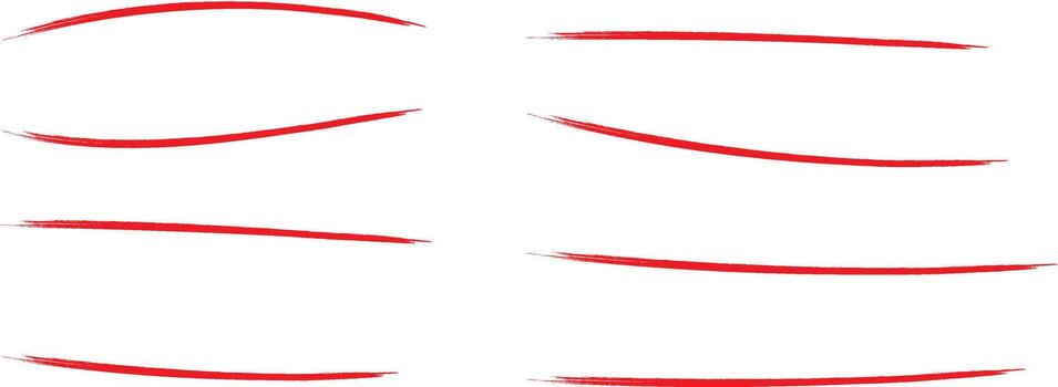 Highlighter marker line. Red hand drawn underline. Highlighted under line hand drawing doodle art. Red stroke highlight elements. Decoration under line. vector