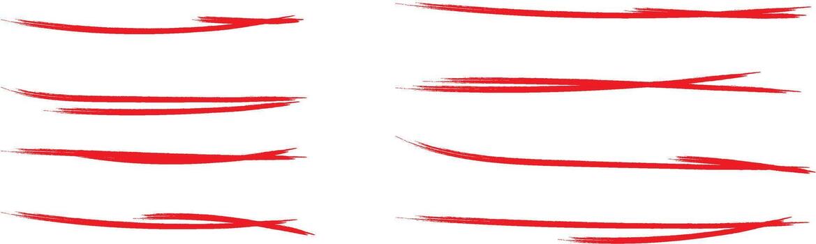 Highlighter marker lines. Red hand drawn underline. Highlighted under line hand drawing doodle art. Red stroke highlight element. Decoration under line. vector