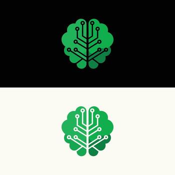 Artificial intelligence green brain logo design for technology and innovation company branding identity vector