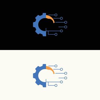 Engineering tech logo design with gear and circuit for technology and innovation company branding design vector