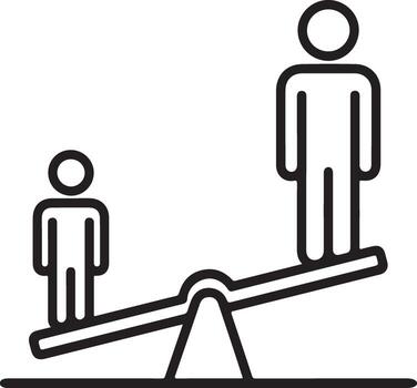 sencillo línea Arte icono de un balancín demostrando desigualdad Entre dos cifras de diferente tamaños vector