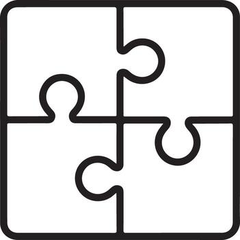 Simple outline drawing of four interconnected puzzle pieces forming a square shape vector