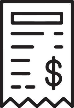 Simple line art icon of a receipt with a dollar sign and text lines vector