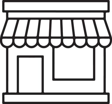 Simple outline icon of a storefront with awning and display window vector