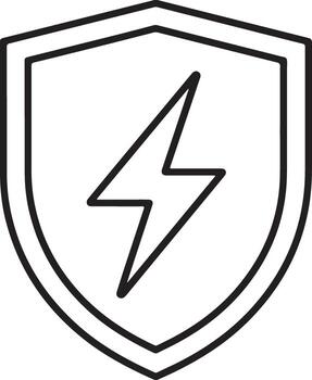 Black and white shield icon with a lightning bolt symbol inside representing security and power vector