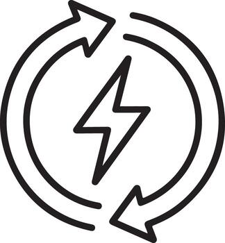 Circular arrows with lightning bolt symbolizing renewable energy and power generation vector