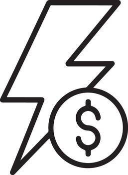 Lightning bolt symbol combined with a dollar coin representing energy costs and financial impact vector