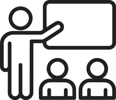 Teacher presenting information to students in a classroom setting with a whiteboard vector