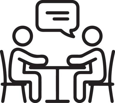 Two people sitting at a table having a conversation with speech bubble icon vector