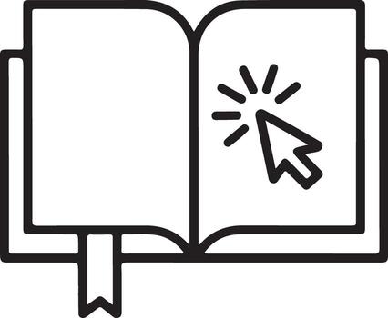 abierto libro icono con un cursor haciendo clic en un página representando en línea aprendizaje vector
