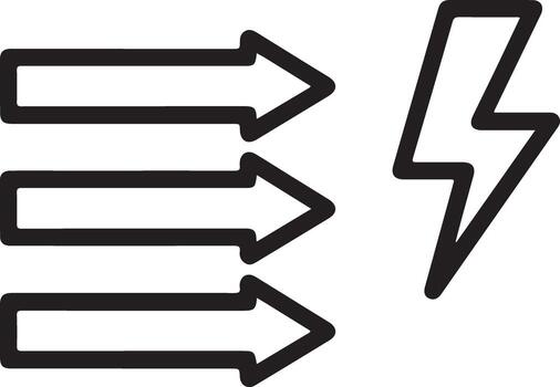 Three horizontal arrows pointing towards a stylized lightning bolt icon vector