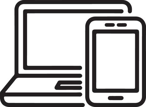 Clean line art icon of a laptop computer and a smartphone device vector