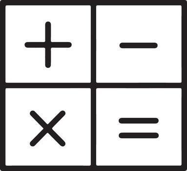 Simple black and white icon representing basic mathematical operations in a grid vector