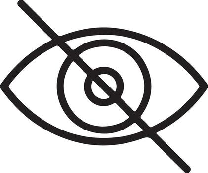 Black line drawing of an eye symbol with a diagonal line through the pupil vector