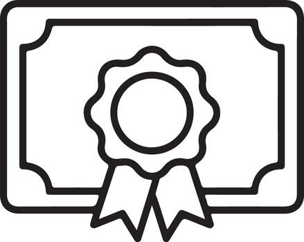 Simple outline icon of a certificate with a ribbon and seal of achievement vector