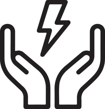 Open hands shielding a lightning bolt symbol representing energy protection vector