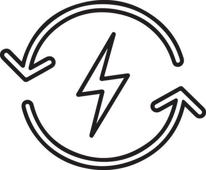 Circular arrows surrounding a lightning bolt symbolizing renewable energy and power generation vector
