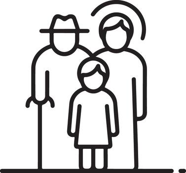 Simple line icon of a multi generational family standing together vector