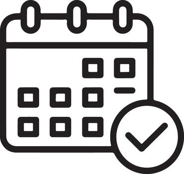 Calendar icon with a check mark indicating a scheduled event or appointment vector
