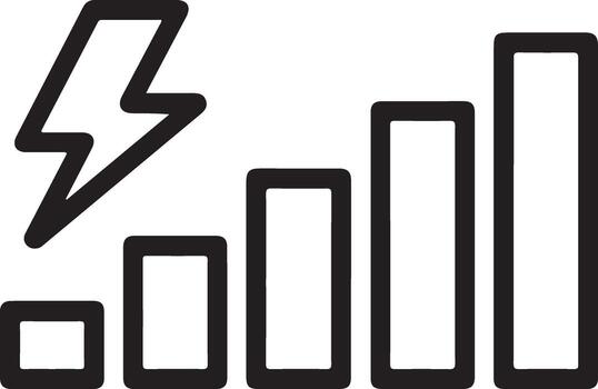 Lightning bolt symbol above rising bar graph indicating increased power or energy vector