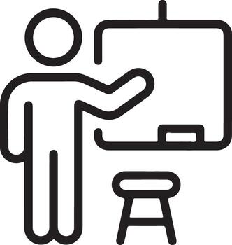 Simple icon of a teacher presenting at a whiteboard with a stool vector