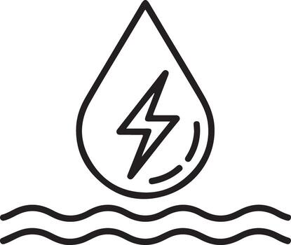 Stylized icon of a water drop with lightning bolt symbol above wavy lines vector