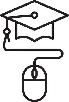 Online education graduation cap connected to computer mouse symbolizing digital learning vector
