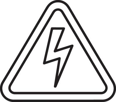 white outline of a triangular warning sign with a lightning bolt symbol inside vector