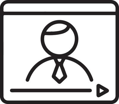 Simple line icon of a person in a suit on a computer screen with play button vector