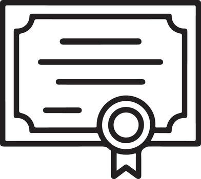 Simple outline icon of a certificate or diploma with a ribbon and seal vector