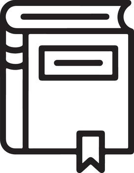 Simple outline icon of a closed book with a bookmark showing knowledge and learning vector