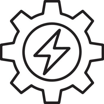 negro contorno de un engranaje con un relámpago tornillo dentro un circulo vector