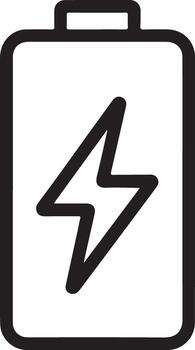 Simple outline icon of a battery with a lightning bolt symbol for power vector