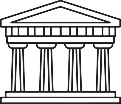 Classic ancient greek temple facade with columns and pediment outline vector