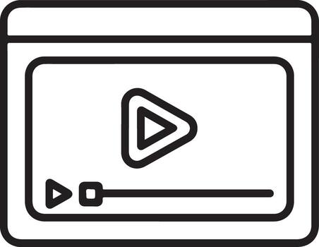 Simple outline icon of a media player interface with play button and progress bar vector