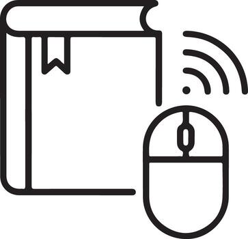 Digital learning concept with book and computer mouse connected by wi fi vector
