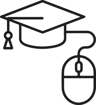 graduación gorra conectado a computadora ratón simbolizando en línea educación y aprendizaje vector