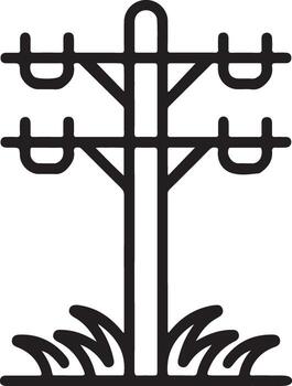 Simple line art illustration of a utility pole with wires and grass vector