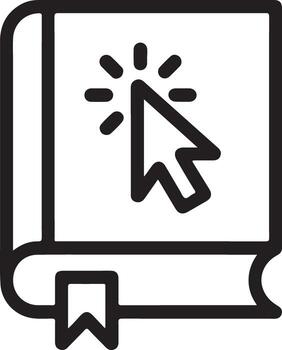 digital libro icono con cursor haciendo clic en cubrir representando en línea aprendizaje vector