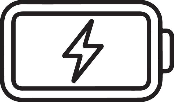 Simple outline icon of a battery with a lightning bolt symbol indicating charging vector