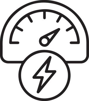 Simple line art icon of a speedometer with a lightning bolt symbol vector