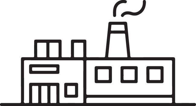 Simple line art icon of a factory building with smoke emitting from chimney vector
