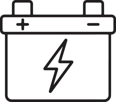 Simple outline icon of a car battery with a lightning bolt symbolizing power vector
