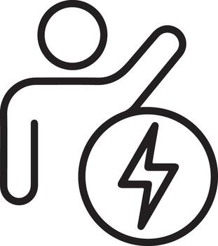 Icon representing a person with an arm raised next to a lightning bolt symbol vector