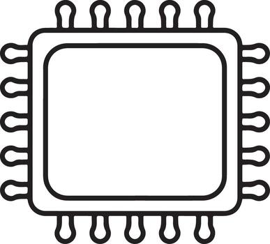 Simple outline icon of a computer microprocessor chip with pins vector