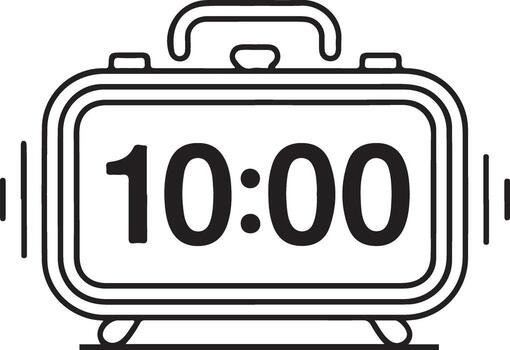 Simple line art illustration of a digital alarm clock showing ten oclock vector