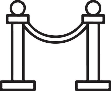 Simple outline icon of stanchions and rope barrier for event access control vector